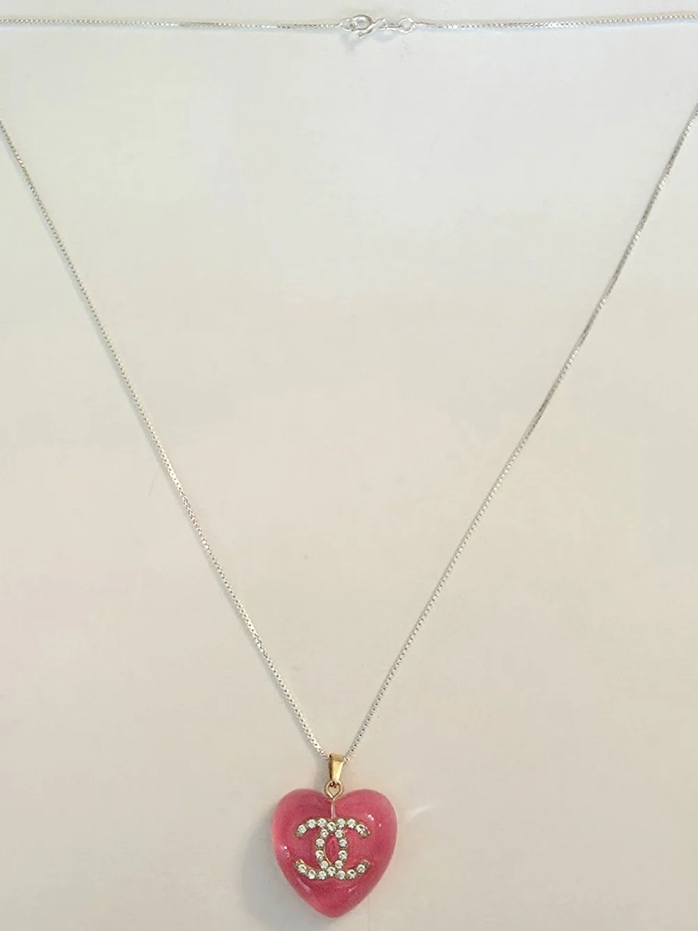 Upcycled Chanel Pink Heart Zipper Pull Necklace | Sterling Silver Box Chain